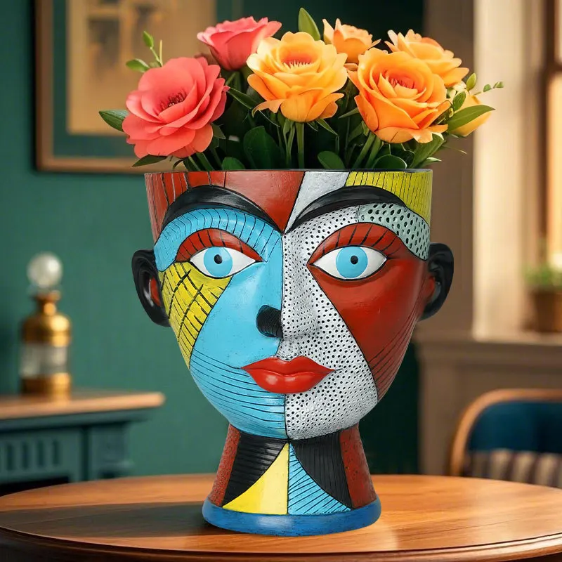 Abstract Face Resin Planter Human Face Sculpture Flower Pot Modern Home & Garden Decor