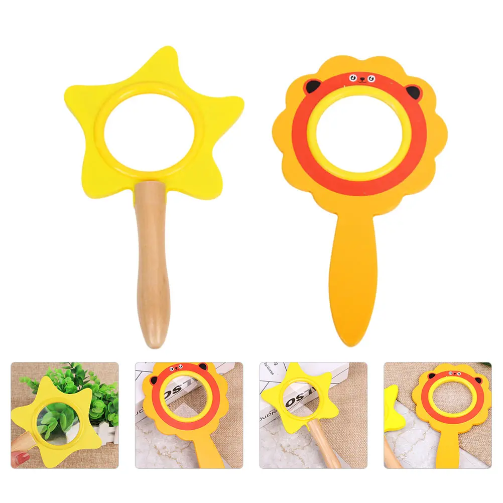 

2 Pcs Wooden Magnifying Glass Early Educational Puzzle Funny Magnifier Lens Plaything
