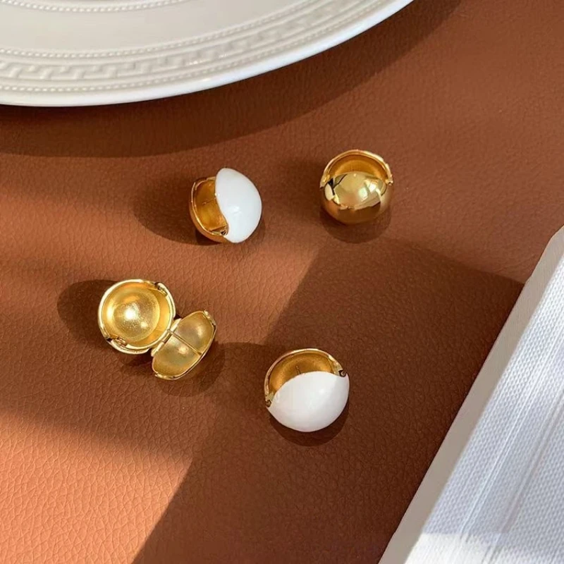 

White drop enamel small gold ball earrings Female designer studs niche premium