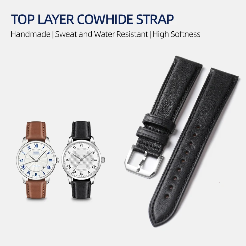 Handmade Head Layer Cowhide Leather Strap 18 19 20 21 22MM Brown Black Genuine Leather Vintage Style Bracelet Men Italian