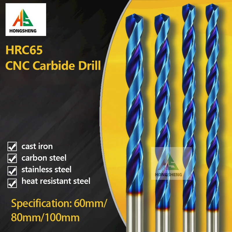 

Карбидные сверла с ЧПУ, вольфрамовые стальные сверла, 2-12 мм, 60, 80, 100 мм, длинная длина для нержавеющей стали, металла, алюминия, меди, дрели