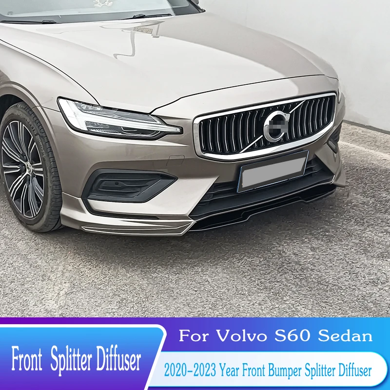 For Volvo S60 V60 2020-2023 Sedan Front Bumper Splitter Lip Spoiler Diffuser Guard Exterior Tuning Styling Body Kit Accessories