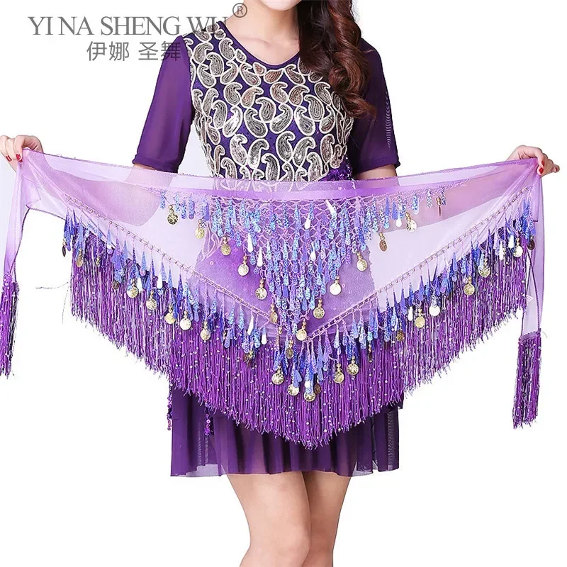 

Пояс с монетами для восточных танцев, женские аксессуары для танца живота, набедренный шарф с кисточками и блестками, пояс для танца живота, танцевальное представление, кисточка на бедрах