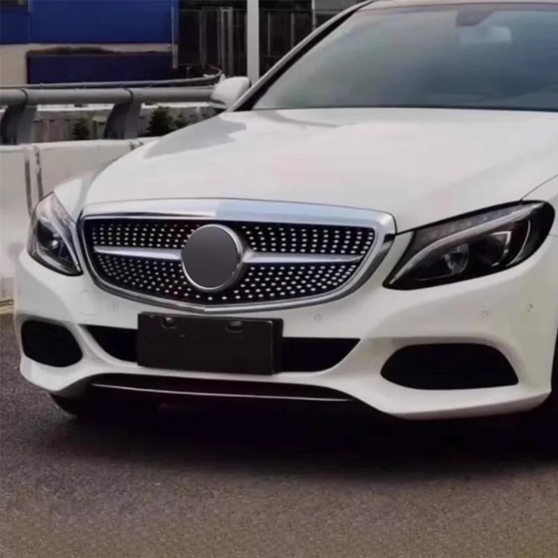 Front Bumper Grille Racing Grill Facelift Diamond Mesh For Mercedes Benz C W205 Exclusive Elegance C220 C250 C300 C350 2014-2021