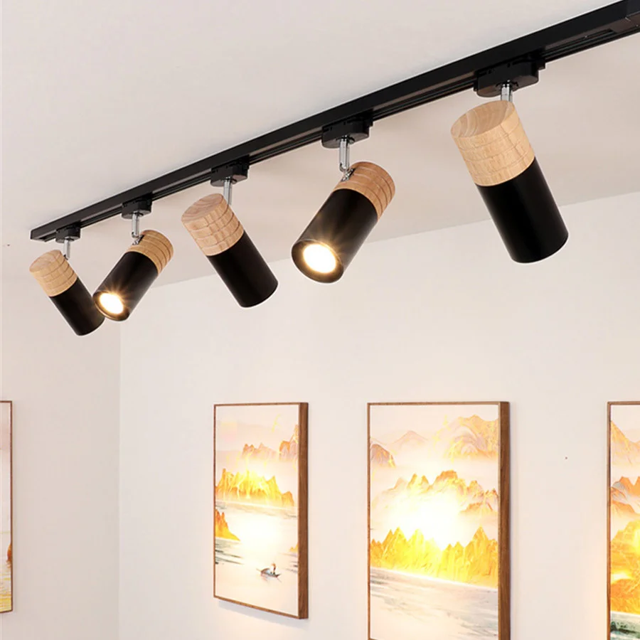 1 Piece E27 Modern Solid Wooden LED Track Light LED Track Rail Spotlight Lamp Bedroom Dining Ceiling Lamps Downlight