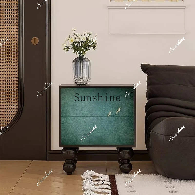 Light luxury high-end bedroom bedside storage cabinet integrated installation-free custom vertical cabinet   FT