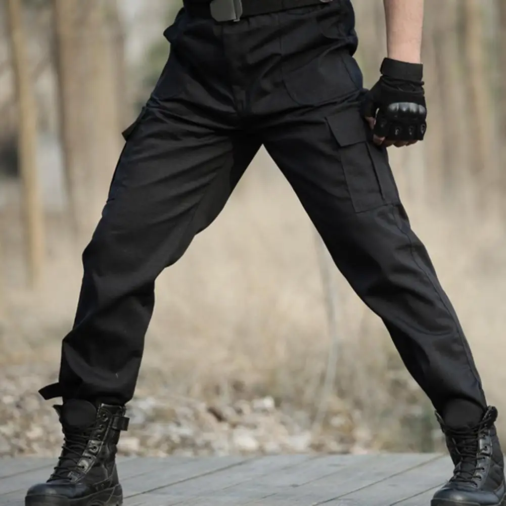 

Men Cargo Pants Loose Wear-resistant Soft Breathable Mid Waist Pockets Firm Stitching Long Outdoor Training Camping Trousers