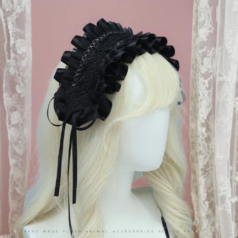 Dark Sweet Gothic Lolita Headband Lace Bowknot Hair Ribbon Anime Cosplay Hair Accessories