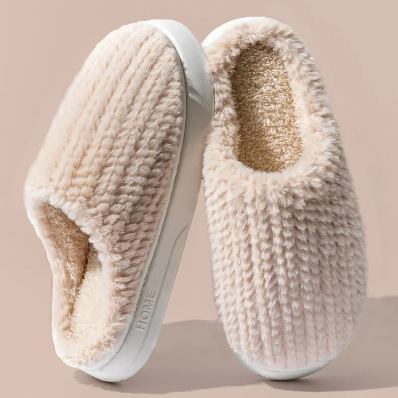 

Warm Slippers Men Winter Home Thick Bottom Slides Women Bedroom Furry Shoes Casual Indoor Anti-Slip Couples Plush Slipper