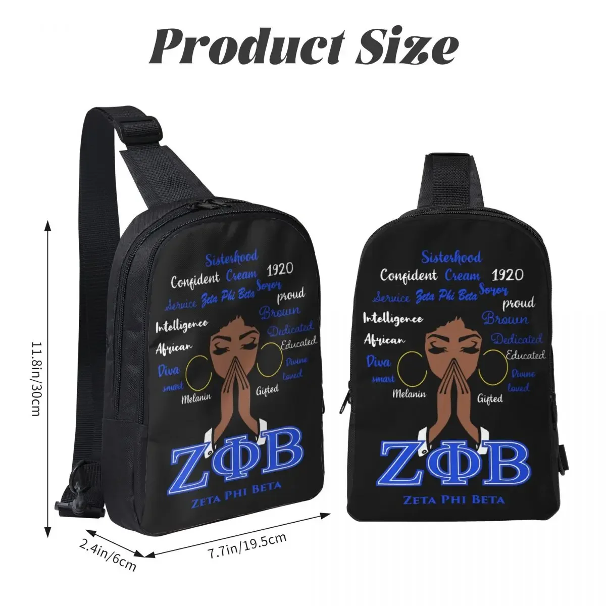 Zeta Phi Beta ZPB Sorority Crossbody Sling Backpack Shoulder Sling Chest Bag Adjustable Travel Hiking Daypack Outdoor Women Men