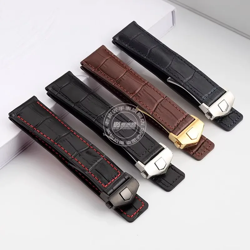 19 20 22 มม.สีดําสีฟ้าสีน้ําตาล Cowhide หนังสายนาฬิกาสําหรับ Tag Heuer F1 Monaco ธุรกิจ Watchband พับหัวเข็มขัดสไตล์สร้อยข้อมือ