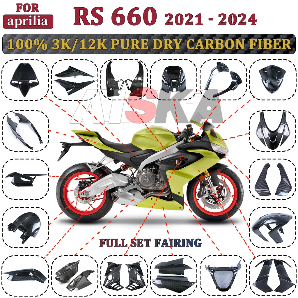 For Aprilia RS 660 2021 2022 2023 2024 100% Carbon Fiber Motorcycle Fender Key Bellypan Winglet Bodywork Tail Covers Fairing Kit
