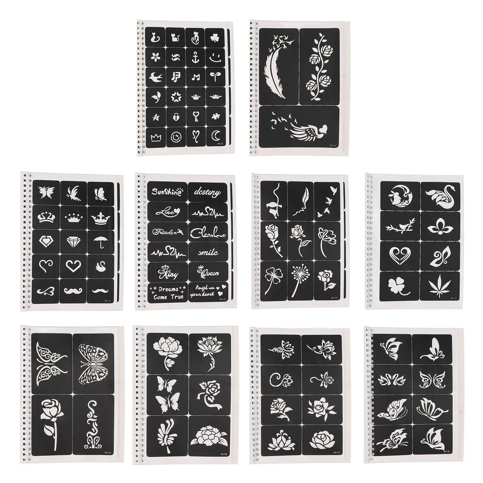 10 Sheets Temporary Tattoo Stencils - Glitter, Flower & Butterfly Designs for Airbrush Body Art & Henna Painting