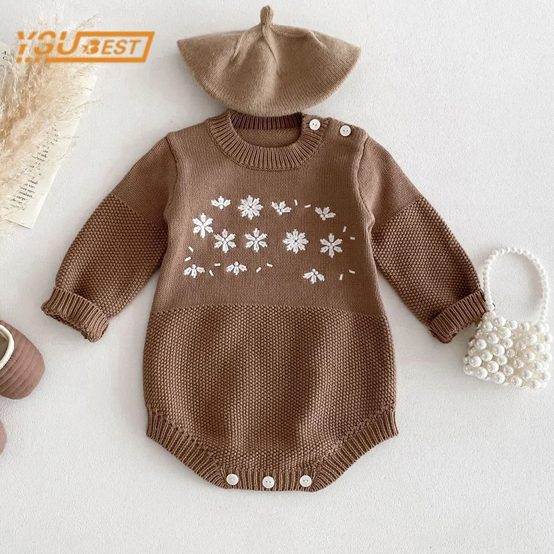 

Baby Girls Boys Romper Spring Autumn Long Sleeves Embroidery Knitted Jumpsuit Infant Kids Baby Girls Boys Romper Clothes