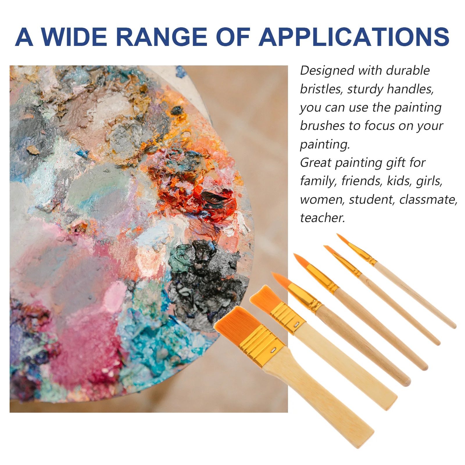 

6pcs Watercolor Brush Set Portable Oil Painting Tools Durable Wooden Handle Elastic Nylon Hair Art Craft Kit School Student