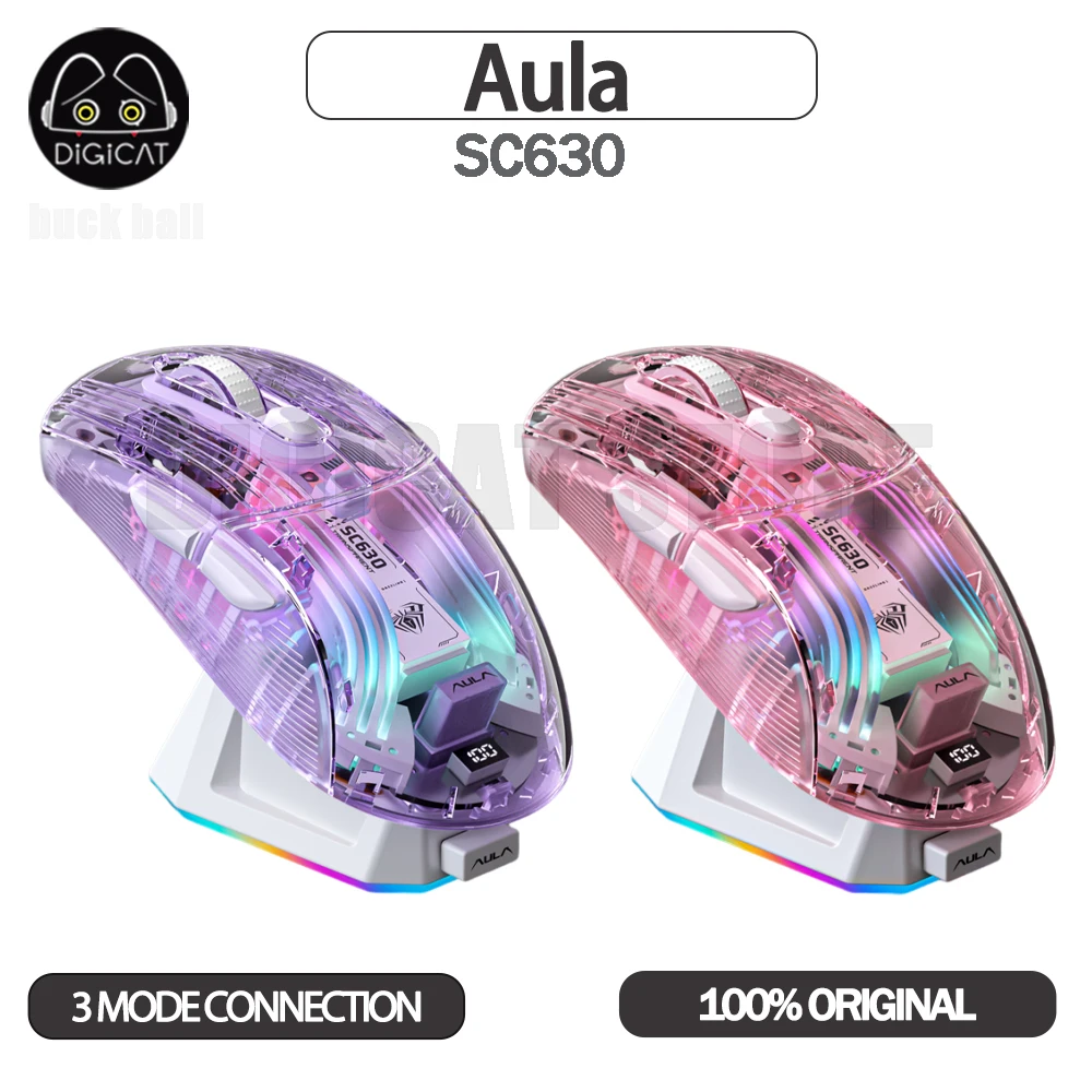 Aula SC630 Mouse With Charging Transparent 3Mode USB/2.4G/Bluetooth Wireless Mouse Lightweight Rgb Backlit Portable Mouse Gifts