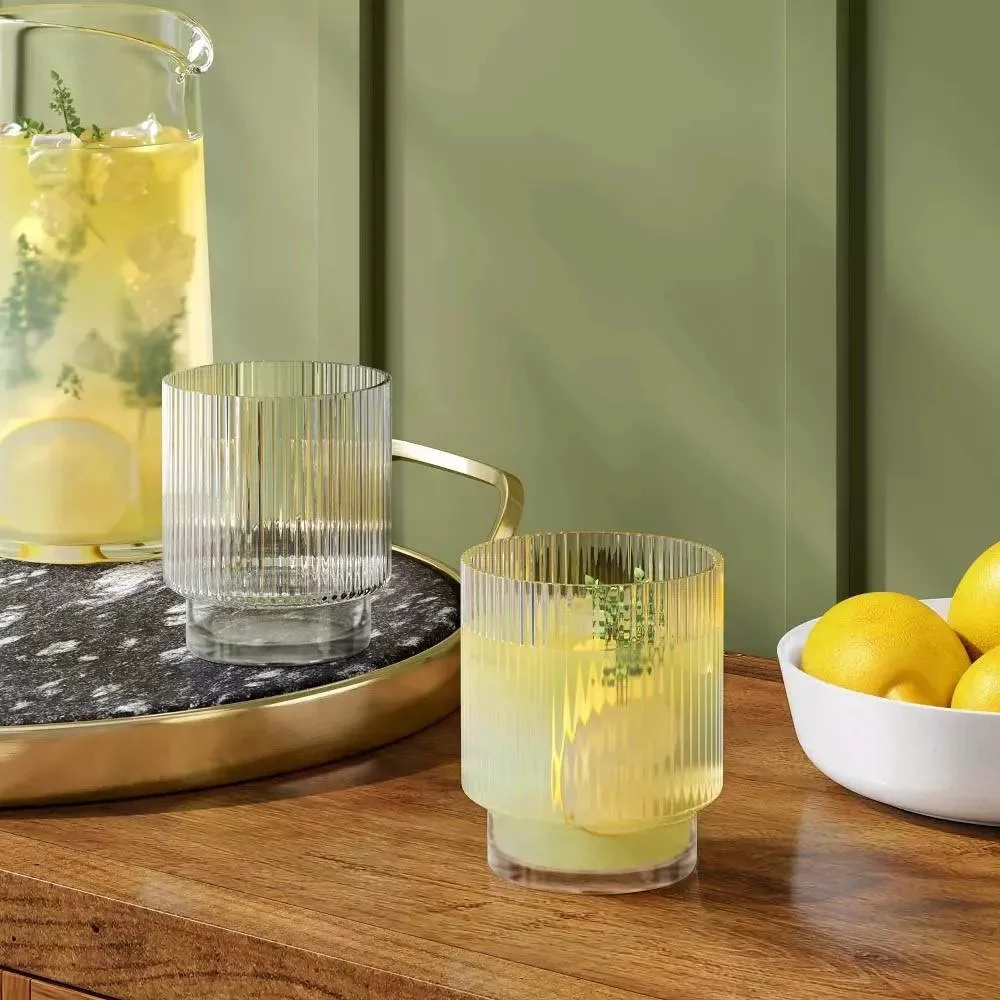 2026 New 8.4oz Short Ribbed Glass Tumbler Textured Surface Cold Beverage Drinking Cup For Dishwasher Use Household Water Juice Glassware