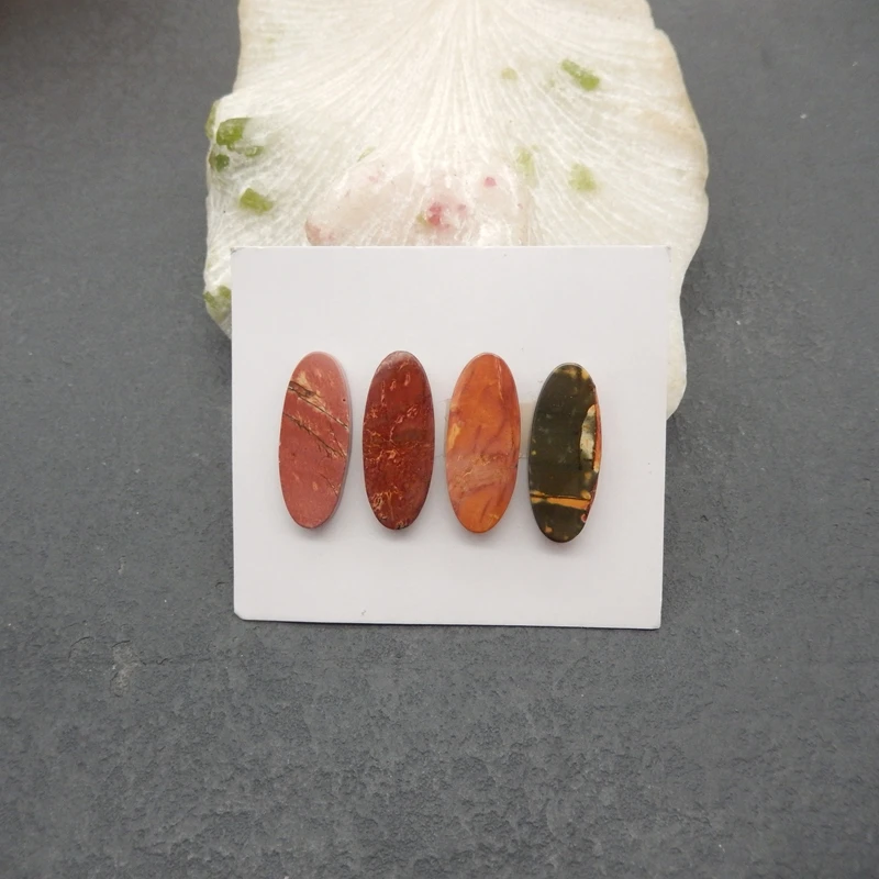 

4 шт. натуральные многоцветные овальные компоненты из яшмы Пикассо — драгоценные камни из ржавчины, янтаря и темного мрамора для ювелирных изделий ручной работы и ремесленных работ