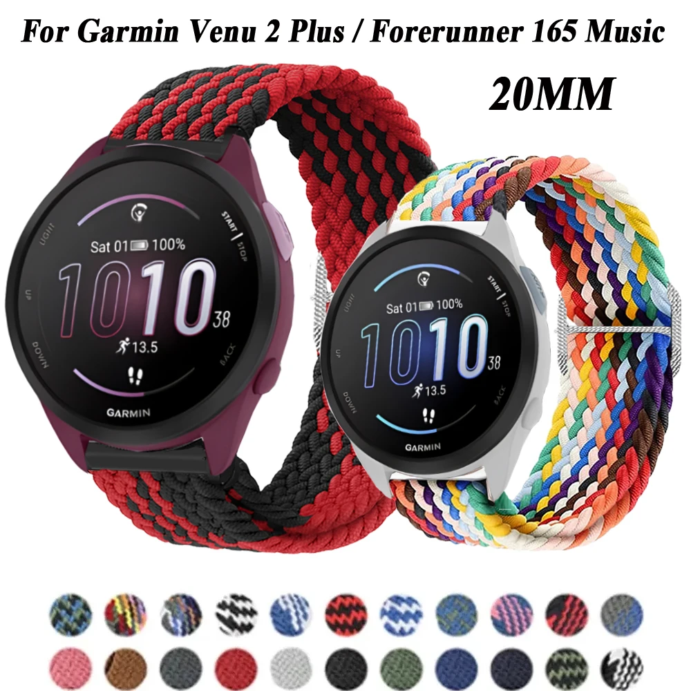 20mm Loop Nylon Strap For Garmin Forerunner 165 245 645 Music 55 Sport Watchband For Garmin Vivoactive 3t 3 5 Venu SQ 2 Bracelet