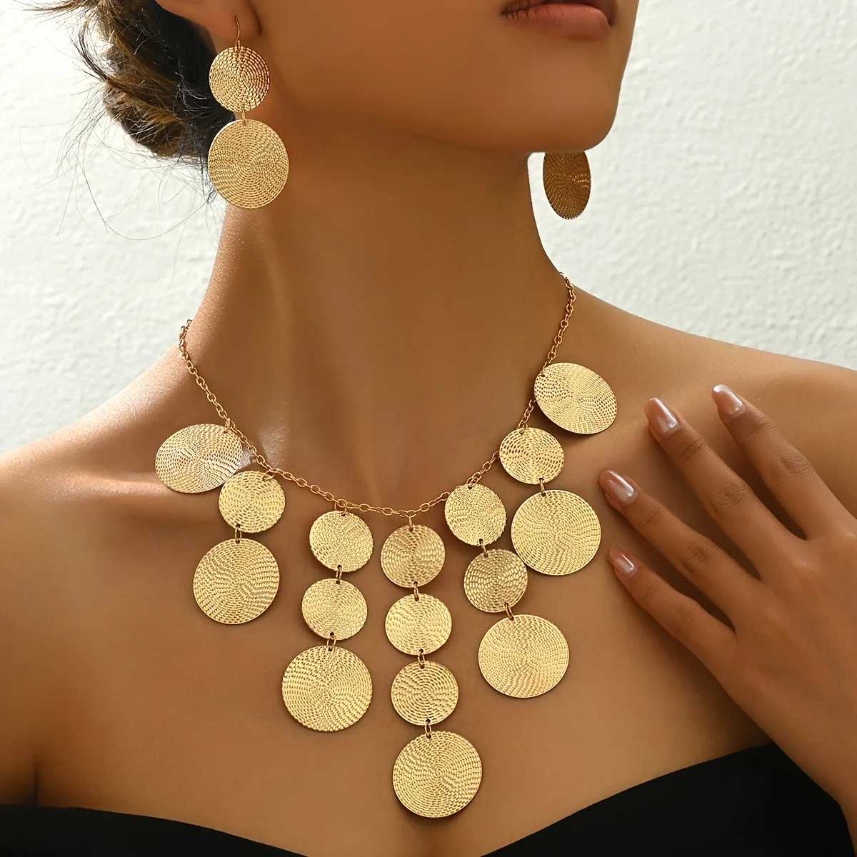 

3pcs Fashion Fingerprint Metal Pendant Earrings Necklace Set Elegant Classic Style for Daily Gift Hot Sale Party Gift 2025 New