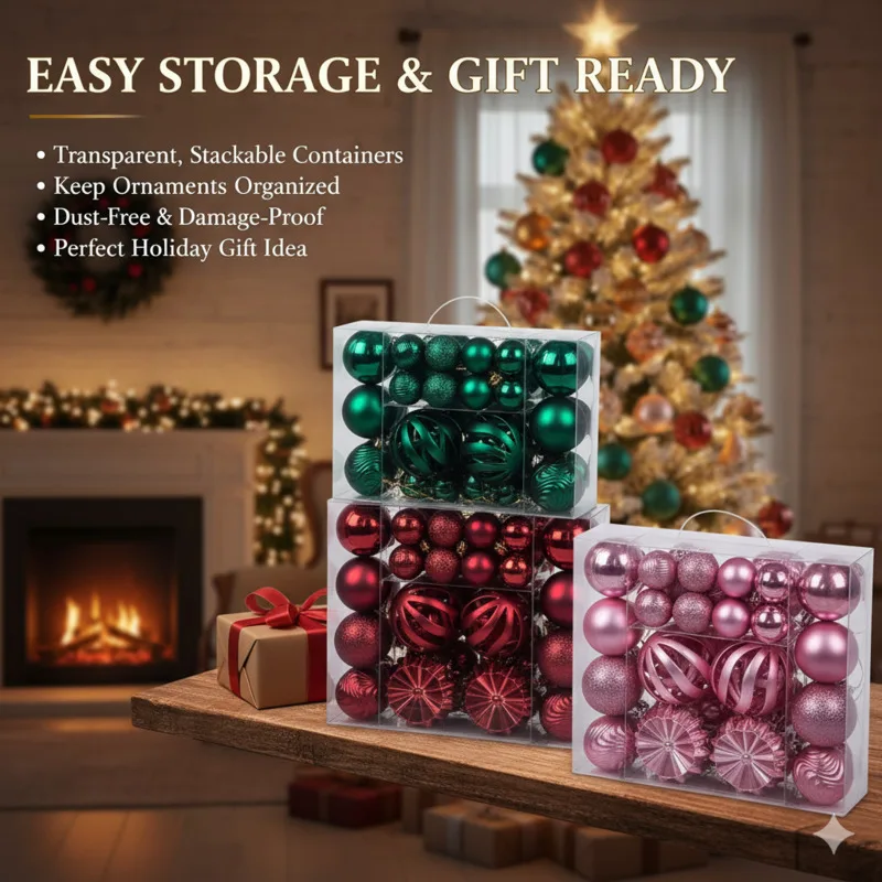 

48 PCS Christmas Baubles Set Hand-Painted Colorful Ornaments Holiday Gift Pendant Box Tree Party Decorations Hanging Balls New