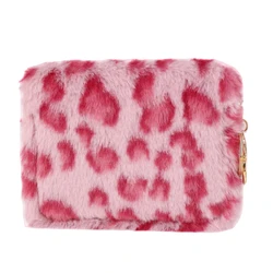 New Fashion Personalized Leopard Print Plush Wallet for Women Pink Leopard Large Capacity ID Bank Credit Card Holder Coin Purse