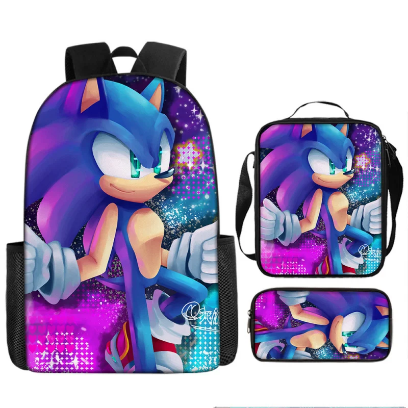 Sonic Cartoon Backpack for Elementary School Students Double Shoulder Bag Height Waterproof Nylon Material Support Back Buffe...