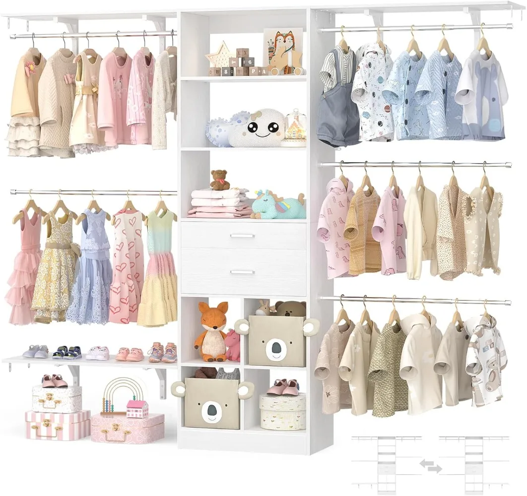 

Closet System - 4.75-8FT Closet Organizer System with Wooden Drawers & Cube Storage Organizer