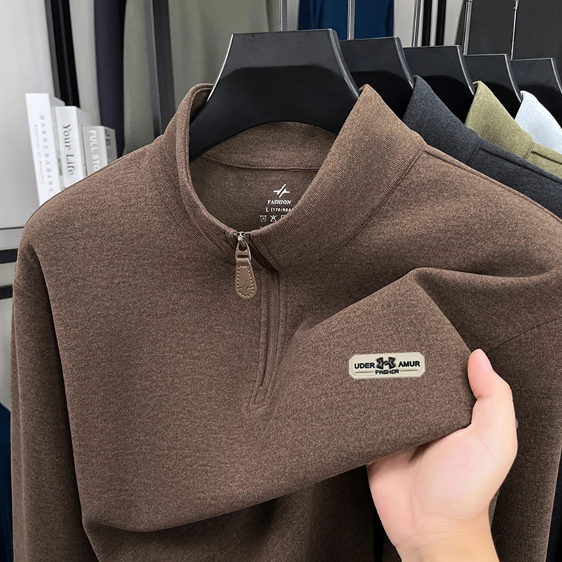 سترة رجالية ذات ياقة واقفة من العلامة التجارية الراقية مطرزة بحروف عصرية مريحة مخملية فريدة من نوعها بنصف سحاب بلوفر رياضي غير رسمي