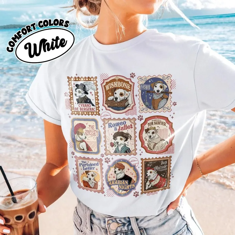 Autumn New Base Shirt Unisex T-shirt,Wishbone Dog Stamps Shirt, 90s Kids Movie Graphic Tshirt, Jack Russell Book Lover Tee