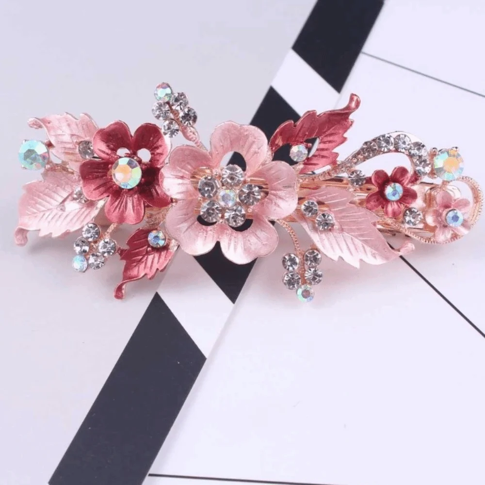 Vintage Style Floral Spring Clip Floating Rhinestone Oil Drip Design Alloy Hair Clip Glamorous Elegant Women's Headwear Gift