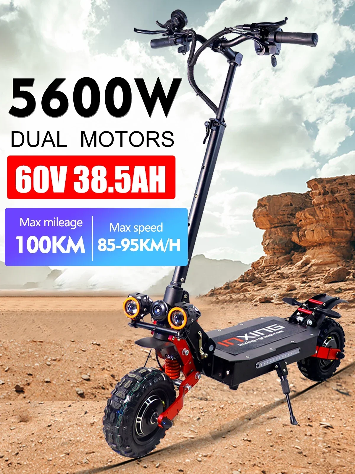 2024 Electric Scooter 5600W 60V 38.4AH Dual Motor Max Speed 95km/h Escooter 11Inch Max mileage100KM Foldable Hydraulic brake