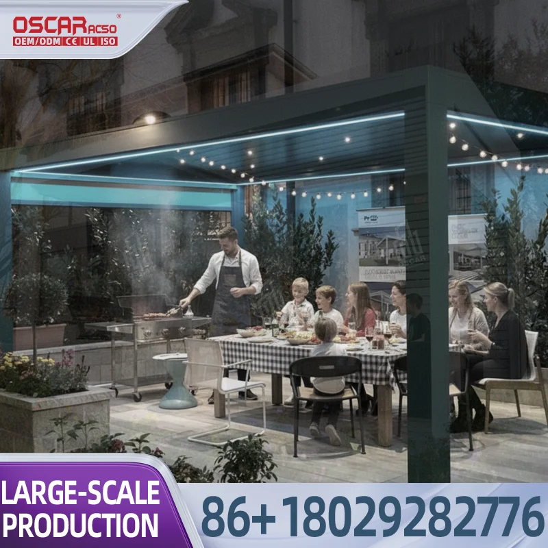 Outdoor Waterproof Motorized Aluminum Retractable All Season Louvered Roof Pergola for Patio Garden Backyard pergola