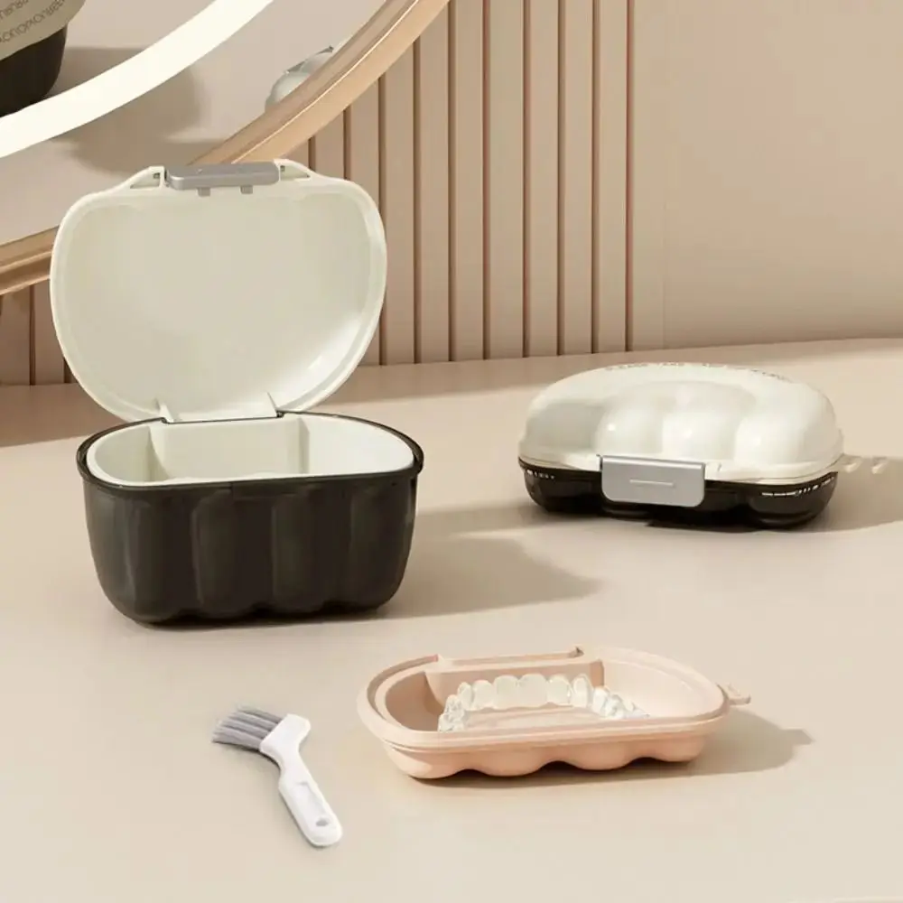 Three Layers Invisible Braces Box Small Brush Draining Denture Storage Case Silicone Handle Large Capacity