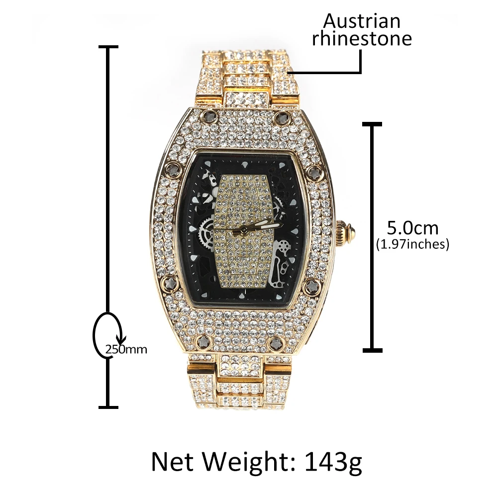 UWIN Iced Out Wrist Watch for Men Bling Austrian Rhinestone Watch with Rectangle Dial Hip Hop Jewelry for Gift