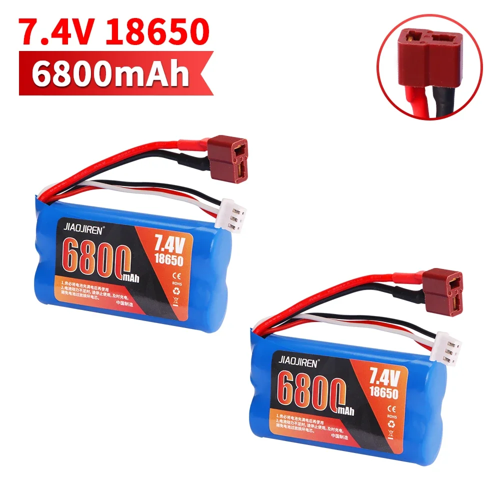 Upgrade 7.4 V 18650 6800 MAH Batterij voor Wltoys 10428/12428/12423/Q46 RC Auto Onderdelen met lader 7.4 V T plug voor Power auto