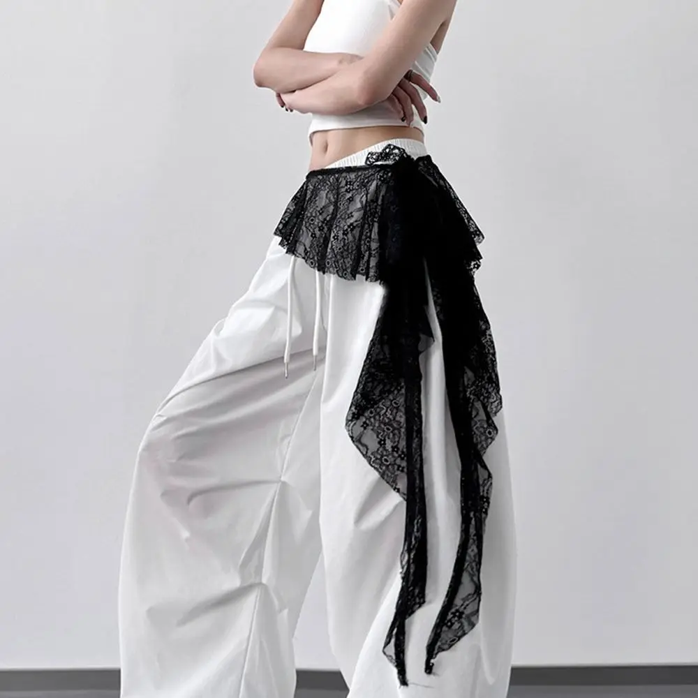 

Необычная кружевная мини-юбка, прозрачная юбка с оборками на шнуровке в стиле Харадзюку, уличная одежда Y2K, дизайнерские юбки со рюшами на шнуровке