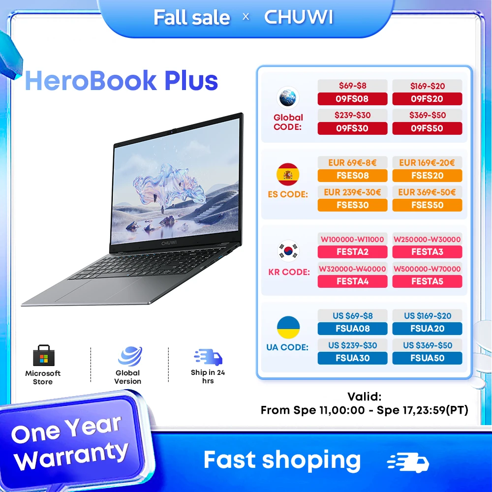 

Ноутбук CHUWI HeroBook Plus, 15,6 дюйма, Intel Celeron N4020, 8 + 256 Гб SSD, FHD 1920*1080P