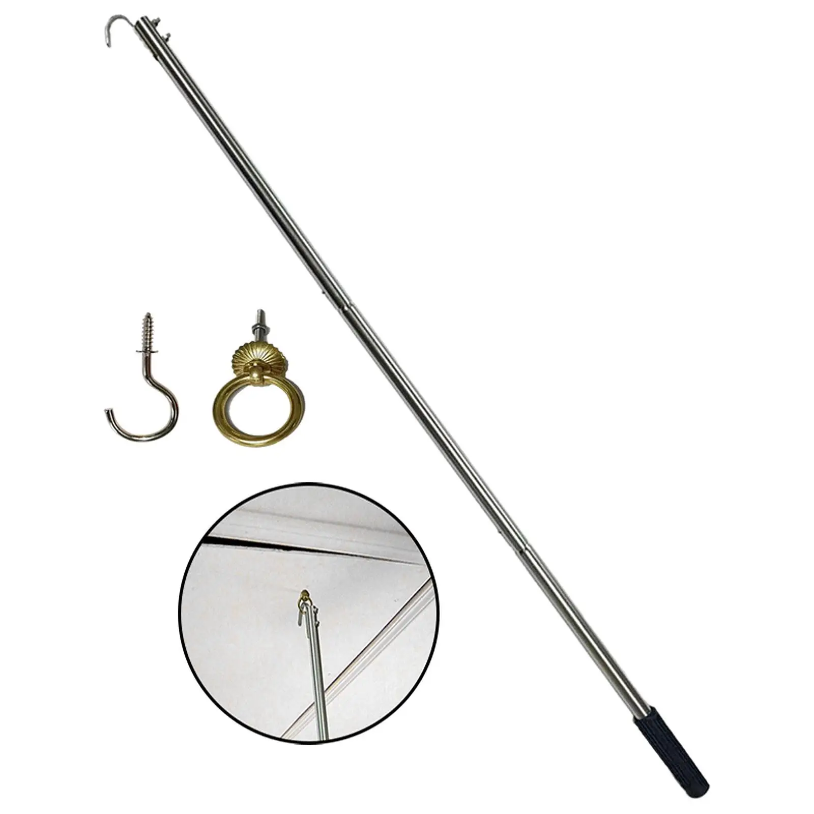 Attic Ladder Pull System Kit Stainless Steel Stair Pull Rod Splicing Extension Pole Hook Replacement for Loft Entry