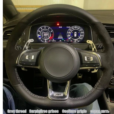 Чехол рулевого колеса автомобиля для Volkswagen VW Golf R MK7 Golf 7 GTI VW Polo GTI Scirocco 2015 2016, черная замша, натуральная кожа