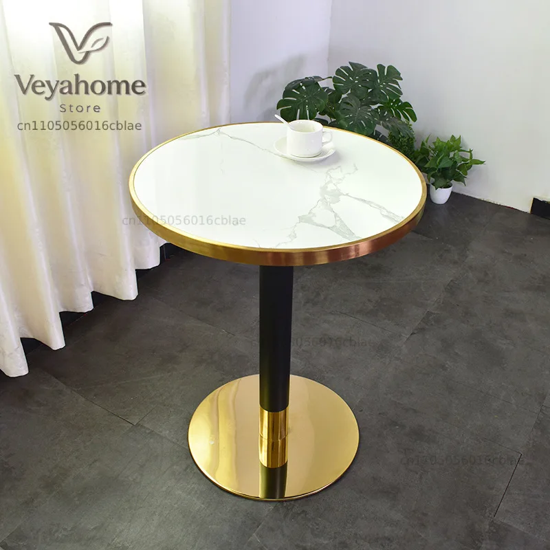 Negotiation Table and Chair Combination Stainless Steel Marble Dining Table Coffee Milk Tea Western Restaurant