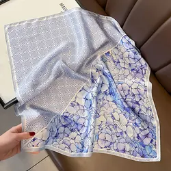 Fashion 100% Nature elegant Real Silk Square Scarf Women Female Foualrd for Lady Small Scarves Shawl Bandana Hijab Pashmina