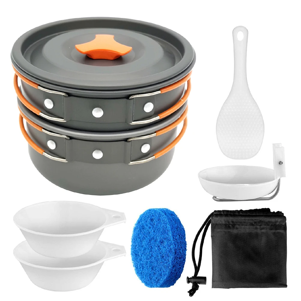 

1Set Portable Camping Cookware Set Travel Cooking Utensils Kit 2-3 People Outdoor Hiking Picnic Cooking Tools Healthy Materials