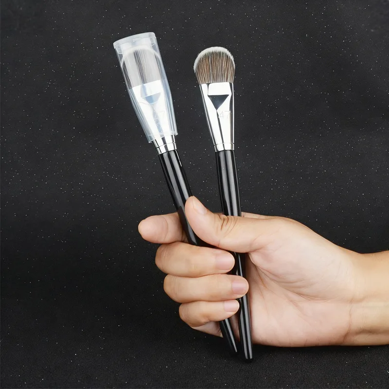 Single Makeup Brushes for Concealer Liquid Foundation Custom LOGO Black Handle Simple Kabuki Oblique Makeup Brush Bulk 10pcs
