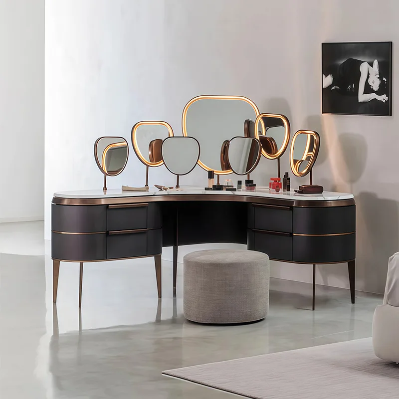 Italian designer corner dresser modern minimalist creative high-end villa bedroom with lamp multi-mirror makeup