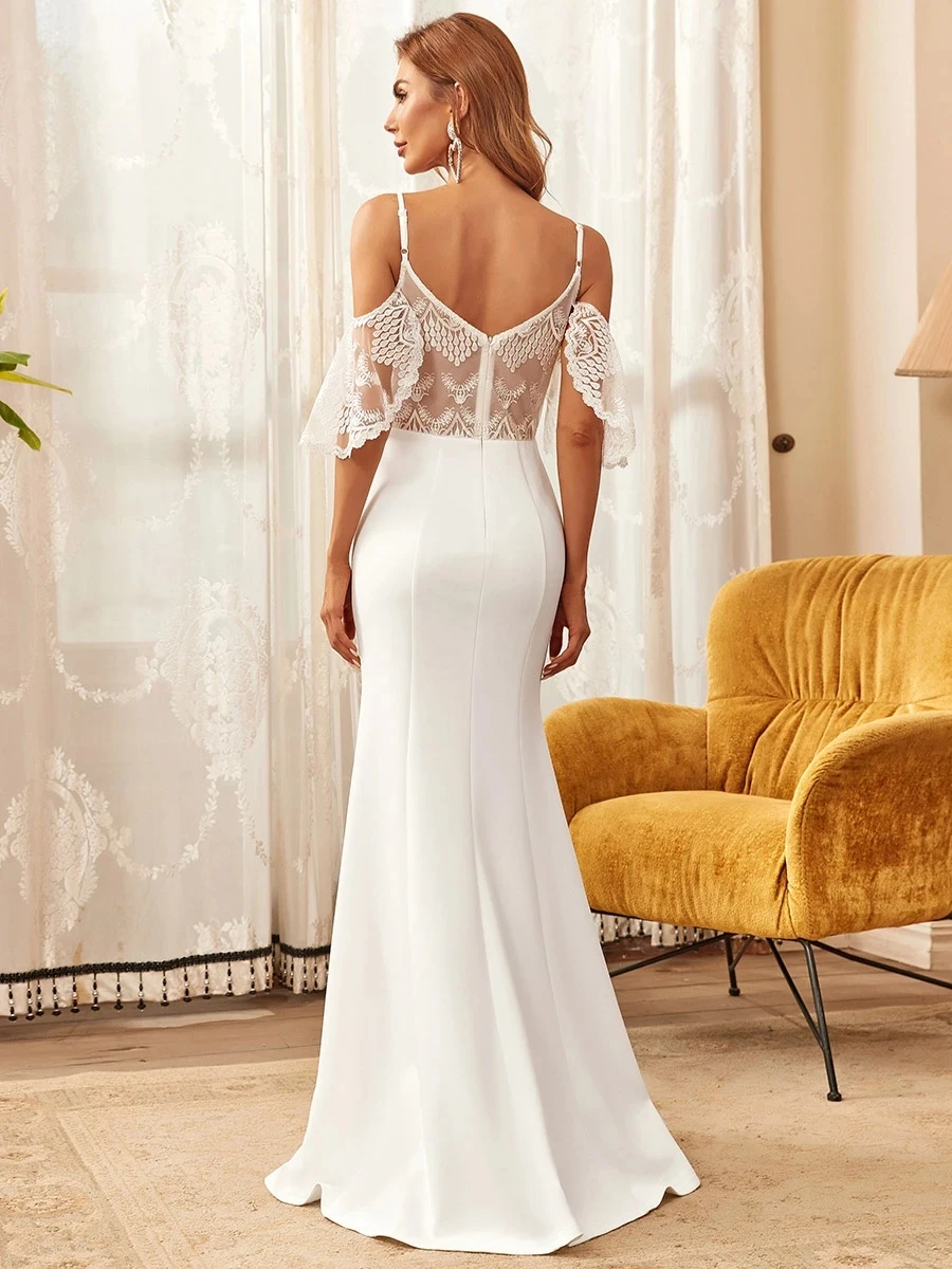 Vestido De Novia De sirena con apliques De encaje elegante, Vestido De Novia con tirantes finos y espalda descubierta, largo hasta el suelo, Vestido De Novia Civil personalizado