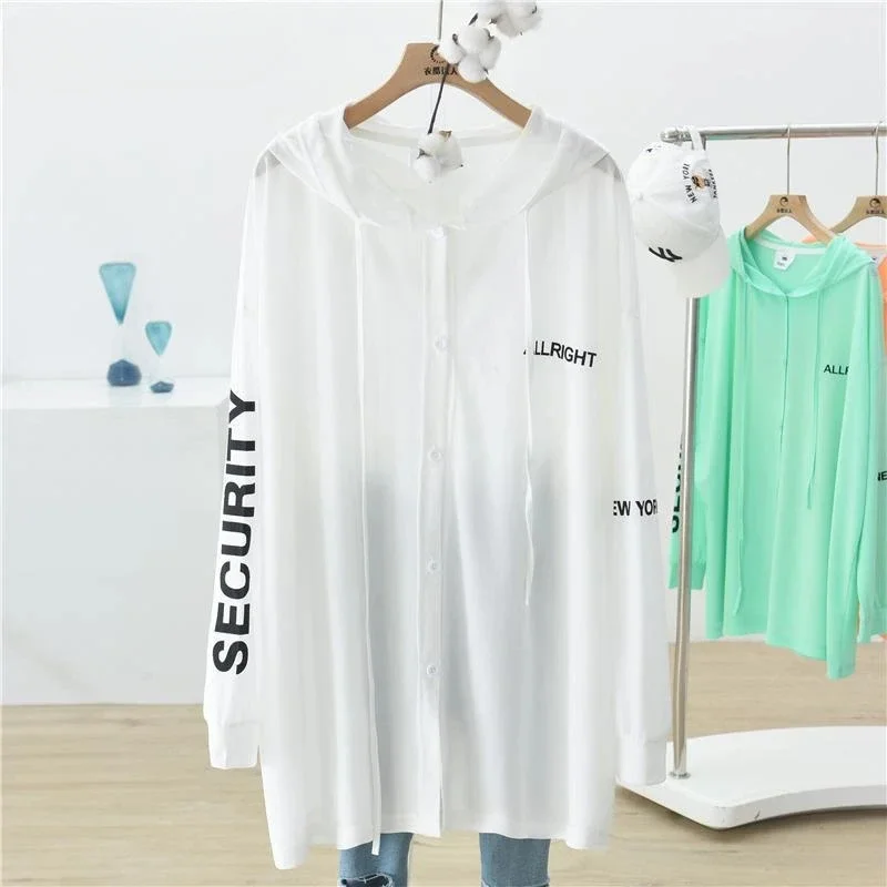 Fashion Solid Color Zipper Loose Casual Cardigan Spring Summer New Hooded Long Sleeve Ice Silk Fabric Sunscreen Clothing Women