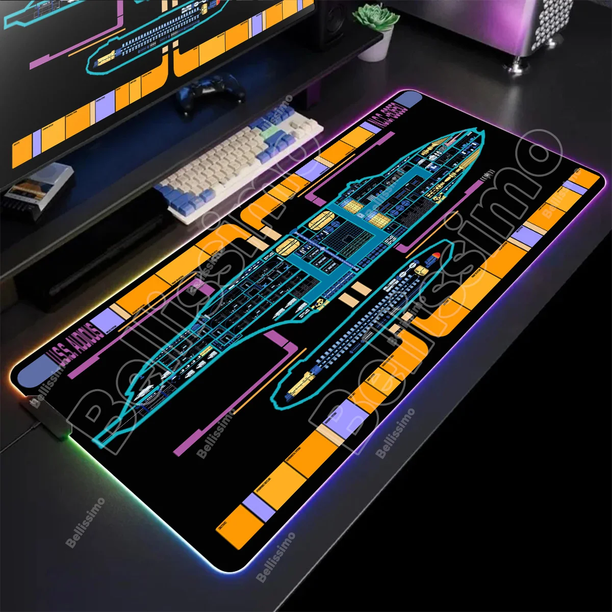 

RGB Mousepad Star Trek Game Keyboard Glowing Extended Table Pad Large Size Starship Blueprint Design Mouse Pad LED Backlight Rug