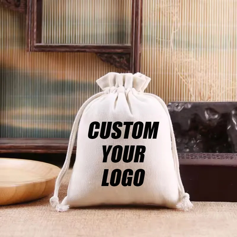 

10 шт./лот, холщовые сумки с логотипом на шнурке, упаковочная сумка для рождественского подарка, органайзер для домашнего хранения, тканевые мешки с принтом логотипа