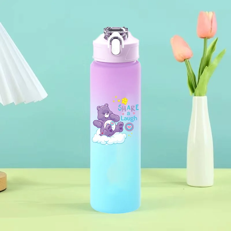 

750ML Care Bears Boys Girls Cute Water Bottle with Straw Cartoon Anime Pattern Printed Sports Bottle Outdoor Fashion Cup Gifts